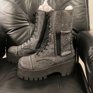 Brand New Rhinestone Combat Boots - Never Worn!